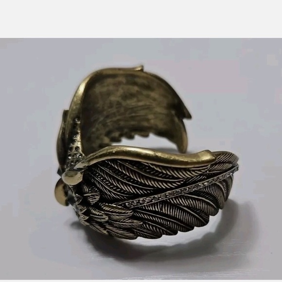 fossil brass owl face cuff bracelet chunky steampunk rhinestone eyes gothic - Picture 5 of 6